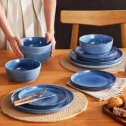 12-Piece Blue Stoneware Dinnerware Set (Service For 4) Glazed Tableware Set With Bowls And Plates For Kitchen Dining 23 12-Piece Blue Stoneware Dinnerware Set (Service For 4) Glazed Tableware Set With Bowls And Plates For Kitchen Dining -Vancasso Shop blue vancasso dinnerware sets vc anya bl 12 31 1000
