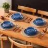 12-Piece Blue Stoneware Dinnerware Set (Service For 4) Glazed Tableware Set With Bowls And Plates For Kitchen Dining -Vancasso Shop blue vancasso dinnerware sets vc anya bl 12 64 1000