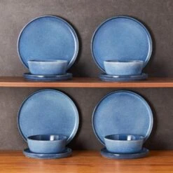 12-Piece Blue Stoneware Dinnerware Set (Service For 4) Glazed Tableware Set With Bowls And Plates For Kitchen Dining 21 12-Piece Blue Stoneware Dinnerware Set (Service For 4) Glazed Tableware Set With Bowls And Plates For Kitchen Dining -Vancasso Shop blue vancasso dinnerware sets vc anya bl 12 76 1000