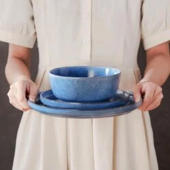 12-Piece Blue Stoneware Dinnerware Set (Service For 4) Glazed Tableware Set With Bowls And Plates For Kitchen Dining 20 12-Piece Blue Stoneware Dinnerware Set (Service For 4) Glazed Tableware Set With Bowls And Plates For Kitchen Dining -Vancasso Shop blue vancasso dinnerware sets vc anya bl 12 fa 1000