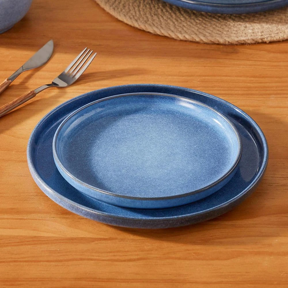 16-Piece Blue Stoneware Dinnerware Set (Service For 4) Glazed Tableware Set With Bowls And Plates For Kitchen Dining 6 16-Piece Blue Stoneware Dinnerware Set (Service For 4) Glazed Tableware Set With Bowls And Plates For Kitchen Dining - Image 4