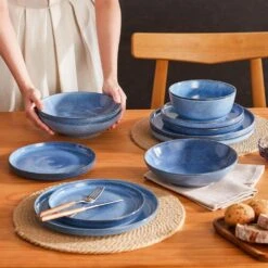 16-Piece Blue Stoneware Dinnerware Set (Service For 4) Glazed Tableware Set With Bowls And Plates For Kitchen Dining 27 16-Piece Blue Stoneware Dinnerware Set (Service For 4) Glazed Tableware Set With Bowls And Plates For Kitchen Dining -Vancasso Shop blue vancasso dinnerware sets vc anya bl 16 31 1000