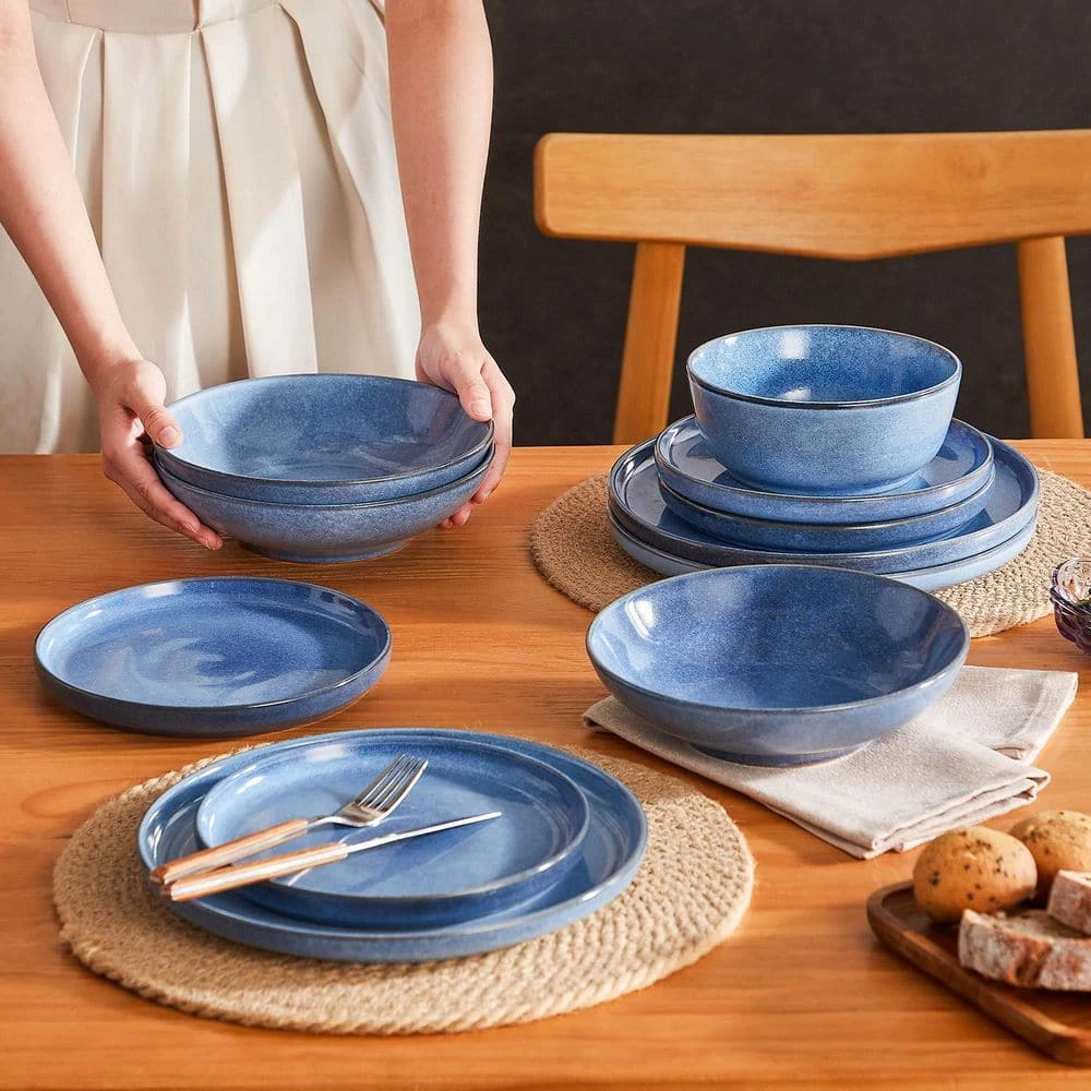 16-Piece Blue Stoneware Dinnerware Set (Service For 4) Glazed Tableware Set With Bowls And Plates For Kitchen Dining 15 16-Piece Blue Stoneware Dinnerware Set (Service For 4) Glazed Tableware Set With Bowls And Plates For Kitchen Dining - Image 13