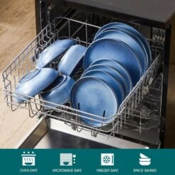 16-Piece Blue Stoneware Dinnerware Set (Service For 4) Glazed Tableware Set With Bowls And Plates For Kitchen Dining 23 16-Piece Blue Stoneware Dinnerware Set (Service For 4) Glazed Tableware Set With Bowls And Plates For Kitchen Dining -Vancasso Shop blue vancasso dinnerware sets vc anya bl 16 44 1000