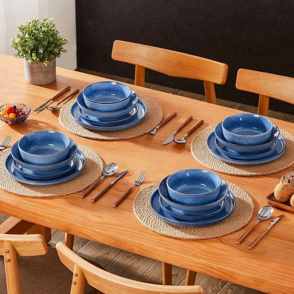 16-Piece Blue Stoneware Dinnerware Set (Service For 4) Glazed Tableware Set With Bowls And Plates For Kitchen Dining 9 16-Piece Blue Stoneware Dinnerware Set (Service For 4) Glazed Tableware Set With Bowls And Plates For Kitchen Dining - Image 7