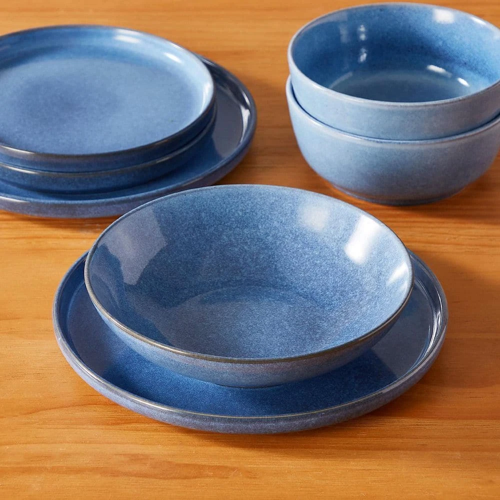 16-Piece Blue Stoneware Dinnerware Set (Service For 4) Glazed Tableware Set With Bowls And Plates For Kitchen Dining 7 16-Piece Blue Stoneware Dinnerware Set (Service For 4) Glazed Tableware Set With Bowls And Plates For Kitchen Dining - Image 5