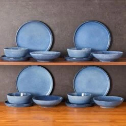 16-Piece Blue Stoneware Dinnerware Set (Service For 4) Glazed Tableware Set With Bowls And Plates For Kitchen Dining 25 16-Piece Blue Stoneware Dinnerware Set (Service For 4) Glazed Tableware Set With Bowls And Plates For Kitchen Dining -Vancasso Shop blue vancasso dinnerware sets vc anya bl 16 76 1000