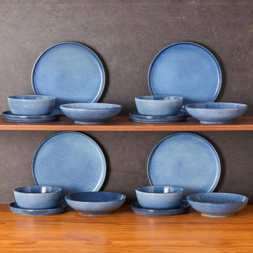 16-Piece Blue Stoneware Dinnerware Set (Service For 4) Glazed Tableware Set With Bowls And Plates For Kitchen Dining 13 16-Piece Blue Stoneware Dinnerware Set (Service For 4) Glazed Tableware Set With Bowls And Plates For Kitchen Dining - Image 11
