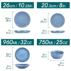 16-Piece Blue Stoneware Dinnerware Set (Service For 4) Glazed Tableware Set With Bowls And Plates For Kitchen Dining 20 16-Piece Blue Stoneware Dinnerware Set (Service For 4) Glazed Tableware Set With Bowls And Plates For Kitchen Dining -Vancasso Shop blue vancasso dinnerware sets vc anya bl 16 c3 1000