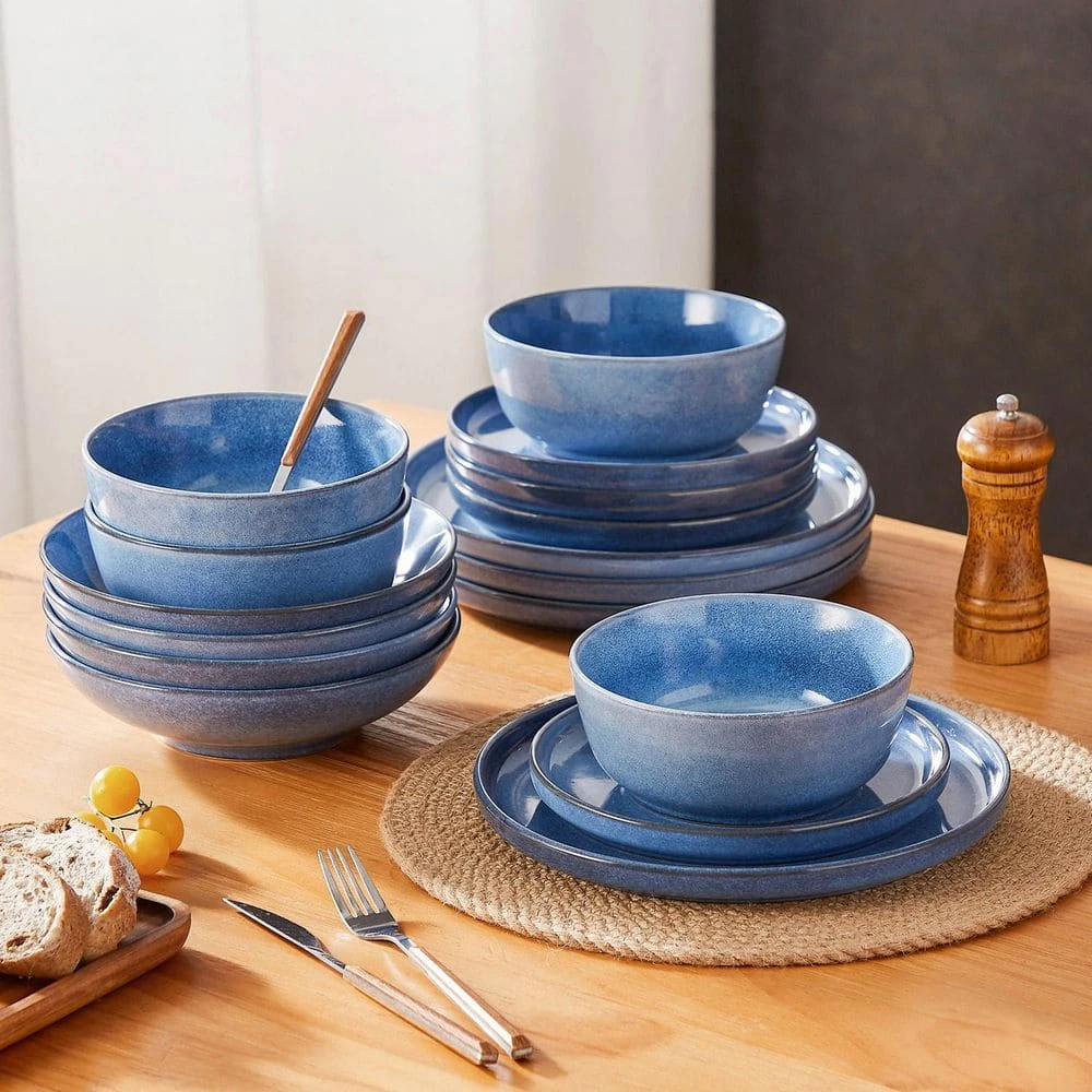 16-Piece Blue Stoneware Dinnerware Set (Service For 4) Glazed Tableware Set With Bowls And Plates For Kitchen Dining 14 16-Piece Blue Stoneware Dinnerware Set (Service For 4) Glazed Tableware Set With Bowls And Plates For Kitchen Dining - Image 12