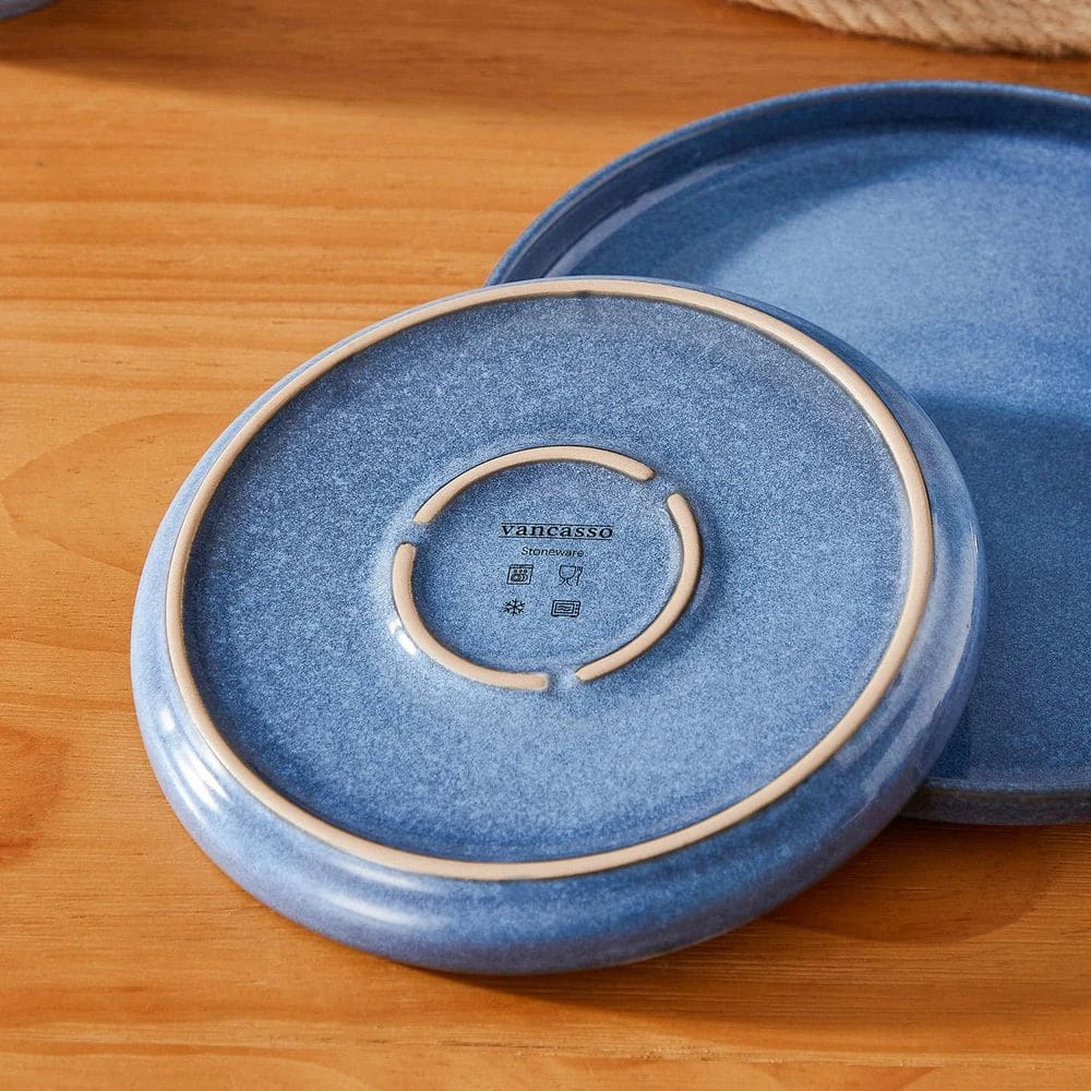 16-Piece Blue Stoneware Dinnerware Set (Service For 4) Glazed Tableware Set With Bowls And Plates For Kitchen Dining 4 16-Piece Blue Stoneware Dinnerware Set (Service For 4) Glazed Tableware Set With Bowls And Plates For Kitchen Dining - Image 2