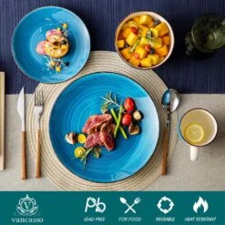 Bella 16- Piece Blue Porcelain Dinnerware Sets (Service For Set For 4) -Vancasso Shop blue vancasso dinnerware sets vc bella b sl 44 1000