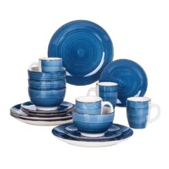 Bella 16- Piece Blue Porcelain Dinnerware Sets (Service For Set For 4)