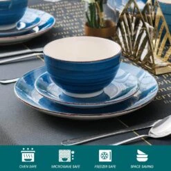 Bella 16- Piece Blue Porcelain Dinnerware Sets (Service For Set For 4) -Vancasso Shop blue vancasso dinnerware sets vc bella b sl fa 1000