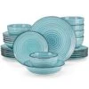 24-Piece Blue Stoneware Dinnerware Set (Service For 6) Bowls And Plates Dinner Set 2 24-Piece Blue Stoneware Dinnerware Set (Service For 6) Bowls And Plates Dinner Set -Vancasso Shop blue vancasso dinnerware sets vc bonbon bl 24 64 1000