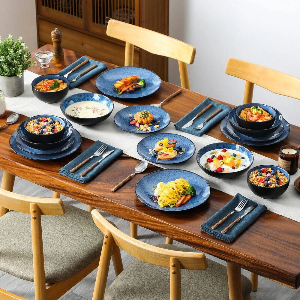 16-Piece Blue Stoneware Dinnerware Set (Service Set For 4) Bowls And Plates Dinner Set 11 16-Piece Blue Stoneware Dinnerware Set (Service Set For 4) Bowls And Plates Dinner Set - Image 9