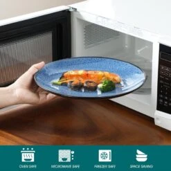 16-Piece Blue Stoneware Dinnerware Set (Service Set For 4) Bowls And Plates Dinner Set 25 16-Piece Blue Stoneware Dinnerware Set (Service Set For 4) Bowls And Plates Dinner Set -Vancasso Shop blue vancasso dinnerware sets vc bubble b 16t 44 1000