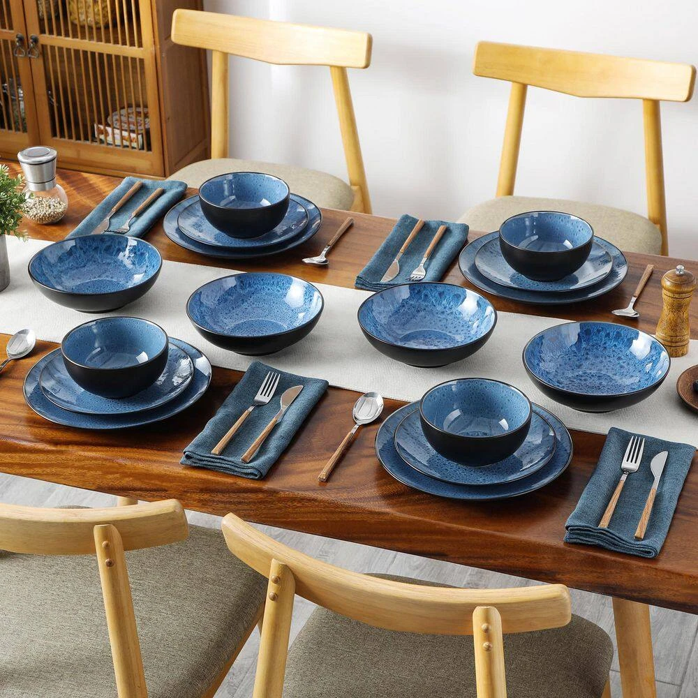 16-Piece Blue Stoneware Dinnerware Set (Service Set For 4) Bowls And Plates Dinner Set 10 16-Piece Blue Stoneware Dinnerware Set (Service Set For 4) Bowls And Plates Dinner Set - Image 8