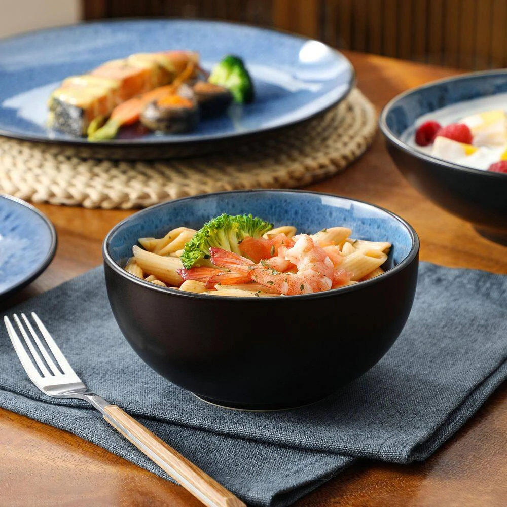 16-Piece Blue Stoneware Dinnerware Set (Service Set For 4) Bowls And Plates Dinner Set 15 16-Piece Blue Stoneware Dinnerware Set (Service Set For 4) Bowls And Plates Dinner Set - Image 13