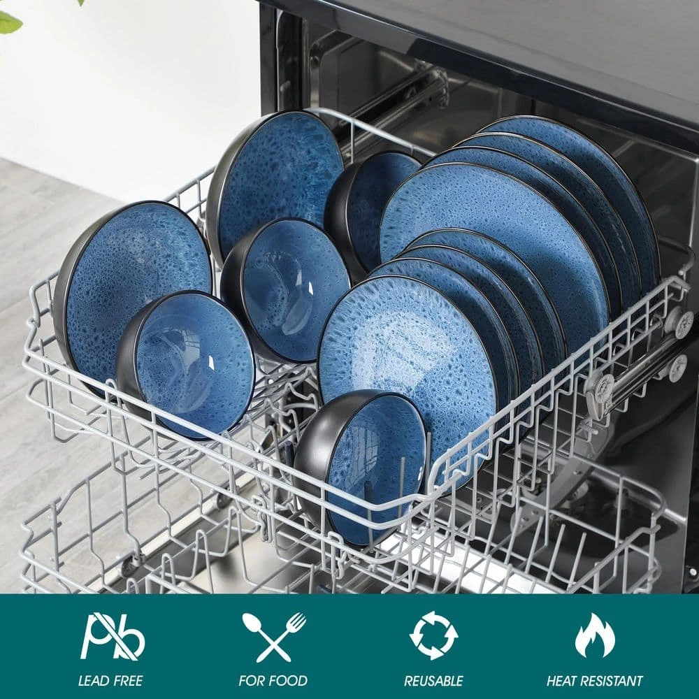 16-Piece Blue Stoneware Dinnerware Set (Service Set For 4) Bowls And Plates Dinner Set 13 16-Piece Blue Stoneware Dinnerware Set (Service Set For 4) Bowls And Plates Dinner Set - Image 11