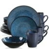 16-Piece Blue Stoneware Dinnerware Set Service For 4 Tableware Set With Plates Bowls And Mugs -Vancasso Shop blue vancasso dinnerware sets vc bubble b sl 64 1000