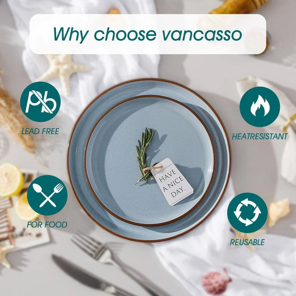 18-Piece Blue Stoneware Dinnerware Set (Service For 6) Sesame Speckles Pattern Dinner Plates Dessert Plates And Bowls 8 18-Piece Blue Stoneware Dinnerware Set (Service For 6) Sesame Speckles Pattern Dinner Plates Dessert Plates And Bowls - Image 6