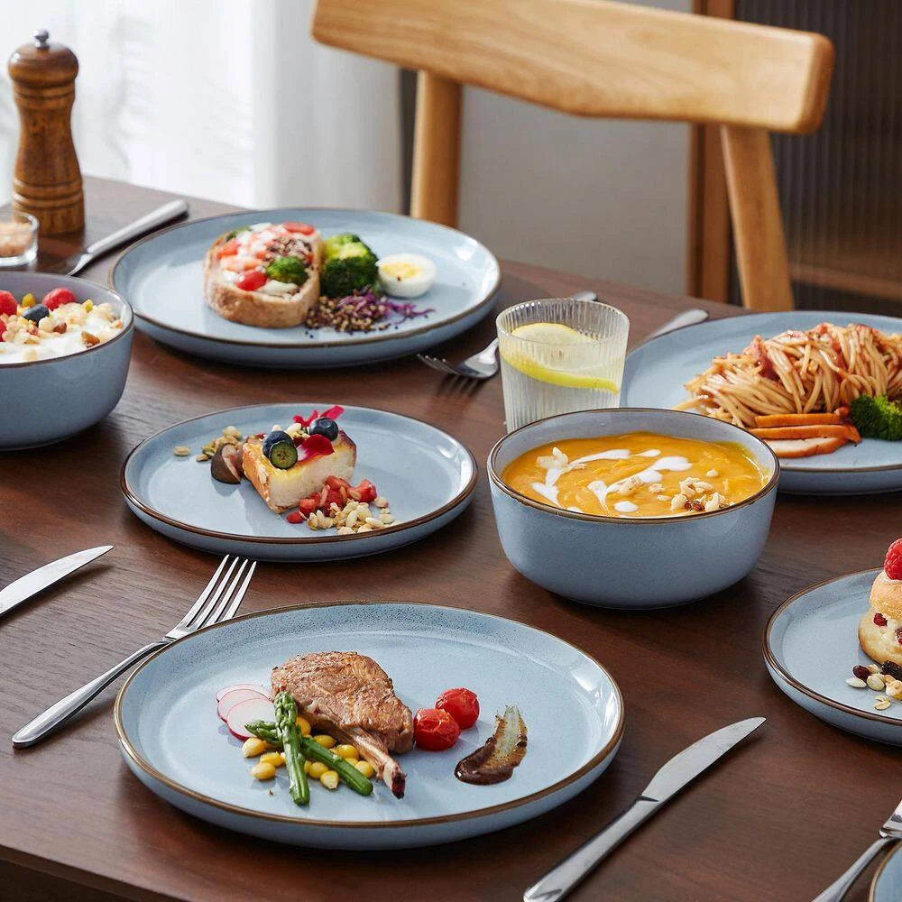 18-Piece Blue Stoneware Dinnerware Set (Service For 6) Sesame Speckles Pattern Dinner Plates Dessert Plates And Bowls 12 18-Piece Blue Stoneware Dinnerware Set (Service For 6) Sesame Speckles Pattern Dinner Plates Dessert Plates And Bowls - Image 10