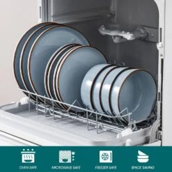 18-Piece Blue Stoneware Dinnerware Set (Service For 6) Sesame Speckles Pattern Dinner Plates Dessert Plates And Bowls 18 18-Piece Blue Stoneware Dinnerware Set (Service For 6) Sesame Speckles Pattern Dinner Plates Dessert Plates And Bowls -Vancasso Shop blue vancasso dinnerware sets vc loire bl 18 44 1000