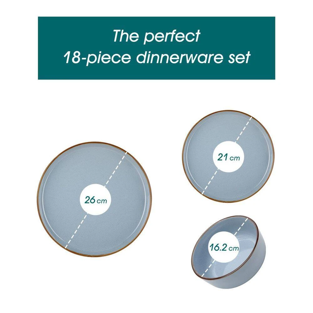 18-Piece Blue Stoneware Dinnerware Set (Service For 6) Sesame Speckles Pattern Dinner Plates Dessert Plates And Bowls 7 18-Piece Blue Stoneware Dinnerware Set (Service For 6) Sesame Speckles Pattern Dinner Plates Dessert Plates And Bowls - Image 5