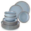 18-Piece Blue Stoneware Dinnerware Set (Service For 6) Sesame Speckles Pattern Dinner Plates Dessert Plates And Bowls