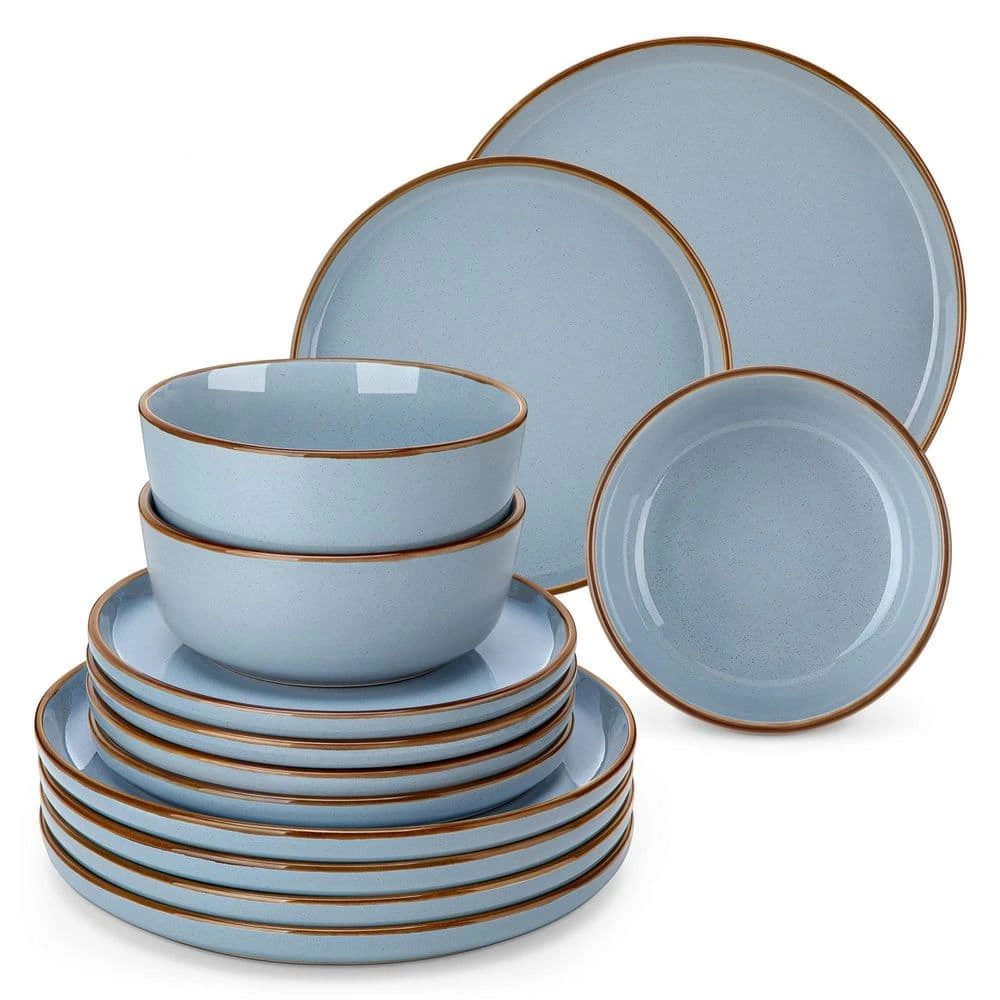 18-Piece Blue Stoneware Dinnerware Set (Service For 6) Sesame Speckles Pattern Dinner Plates Dessert Plates And Bowls 3 18-Piece Blue Stoneware Dinnerware Set (Service For 6) Sesame Speckles Pattern Dinner Plates Dessert Plates And Bowls