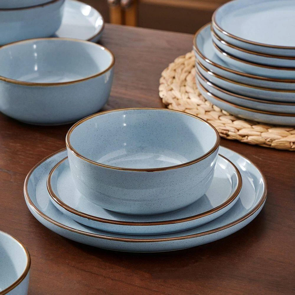 18-Piece Blue Stoneware Dinnerware Set (Service For 6) Sesame Speckles Pattern Dinner Plates Dessert Plates And Bowls 5 18-Piece Blue Stoneware Dinnerware Set (Service For 6) Sesame Speckles Pattern Dinner Plates Dessert Plates And Bowls - Image 3