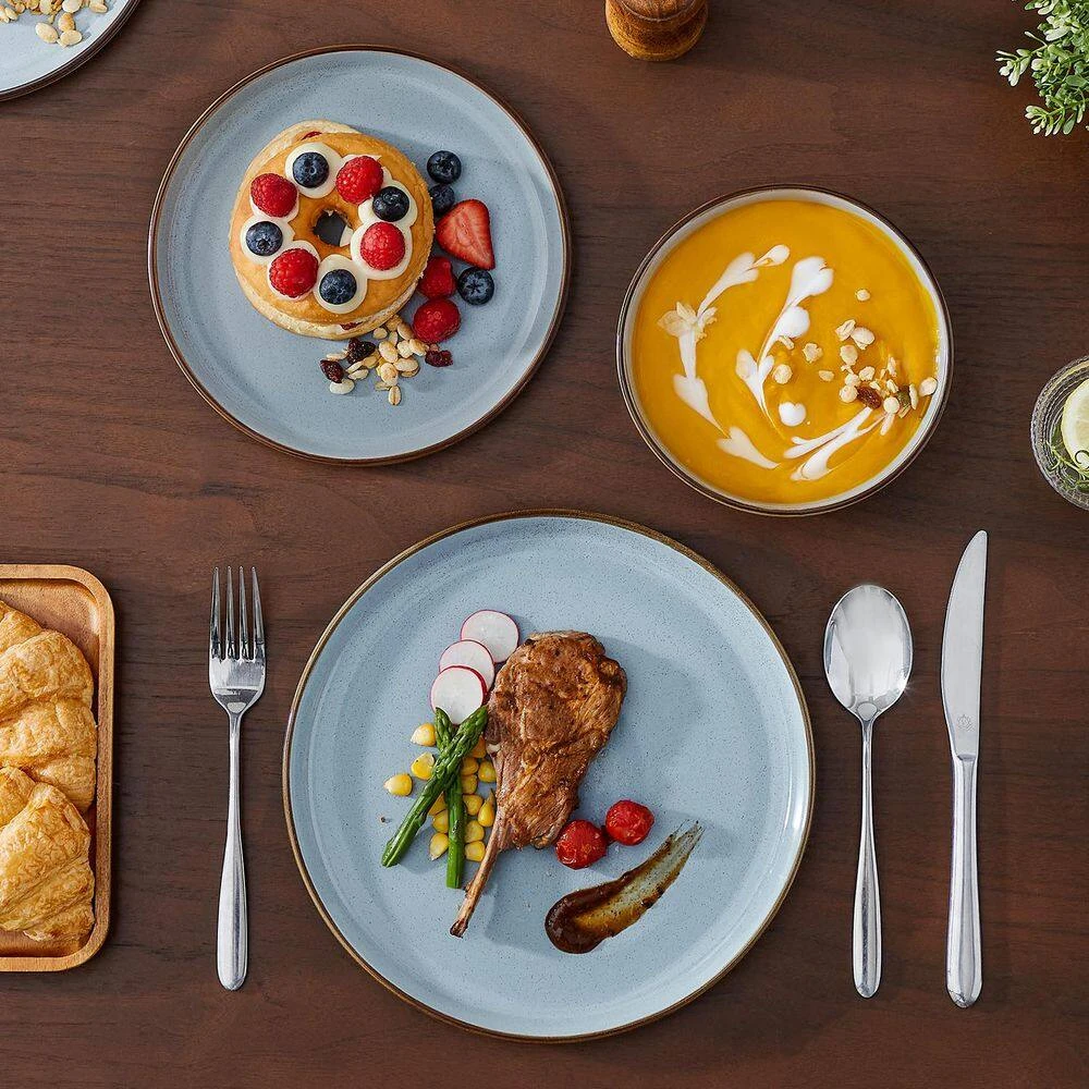 18-Piece Blue Stoneware Dinnerware Set (Service For 6) Sesame Speckles Pattern Dinner Plates Dessert Plates And Bowls 4 18-Piece Blue Stoneware Dinnerware Set (Service For 6) Sesame Speckles Pattern Dinner Plates Dessert Plates And Bowls - Image 2