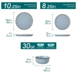 18-Piece Blue Stoneware Dinnerware Set (Service For 6) Sesame Speckles Pattern Dinner Plates Dessert Plates And Bowls 15 18-Piece Blue Stoneware Dinnerware Set (Service For 6) Sesame Speckles Pattern Dinner Plates Dessert Plates And Bowls -Vancasso Shop blue vancasso dinnerware sets vc loire bl 18 c3 1000