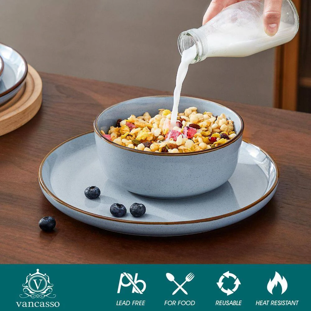 18-Piece Blue Stoneware Dinnerware Set (Service For 6) Sesame Speckles Pattern Dinner Plates Dessert Plates And Bowls 10 18-Piece Blue Stoneware Dinnerware Set (Service For 6) Sesame Speckles Pattern Dinner Plates Dessert Plates And Bowls - Image 8