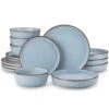 16-Piece Blue Stoneware Dinnerware Set (Service For 4) Sesame Speckles Pattern Dinner Set With Plates And Bowls -Vancasso Shop blue vancasso dinnerware sets vc loire bl sl 64 1000