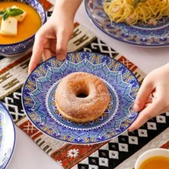 16-Piece Blue Porcelain Dinnerware Set Service For 4 Mandala Pattern Tableware Dining Set With Plates Bowls And Mugs -Vancasso Shop blue vancasso dinnerware sets vc mandala b sl 31 1000