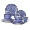 16-Piece Blue Porcelain Dinnerware Set Service For 4 Mandala Pattern Tableware Dining Set With Plates Bowls And Mugs