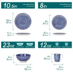 16-Piece Blue Porcelain Dinnerware Set Service For 4 Mandala Pattern Tableware Dining Set With Plates Bowls And Mugs -Vancasso Shop blue vancasso dinnerware sets vc mandala b sl c3 1000