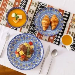 16-Piece Blue Porcelain Dinnerware Set Service For 4 Mandala Pattern Tableware Dining Set With Plates Bowls And Mugs -Vancasso Shop blue vancasso dinnerware sets vc mandala b sl fa 1000