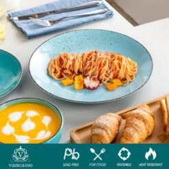 12-Piece Multi-blue Stoneware Dinnerware Set Service For 4-Tableware With Dinner Plates Dessert Plates And Cereal Bowls -Vancasso Shop blue vancasso dinnerware sets vc navia 13 f12 1f 1000