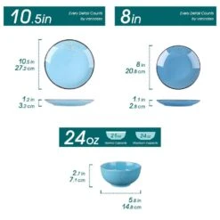 12-Piece Multi-blue Stoneware Dinnerware Set Service For 4-Tableware With Dinner Plates Dessert Plates And Cereal Bowls -Vancasso Shop blue vancasso dinnerware sets vc navia 13 f12 c3 1000