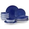 12-Piece Blue Porcelain Dinnerware Set Service For 4 Rhombus Flame Pattern Bowls And Plates Set For Kitchen Dinning 1 12-Piece Blue Porcelain Dinnerware Set Service For 4 Rhombus Flame Pattern Bowls And Plates Set For Kitchen Dinning -Vancasso Shop blue vancasso dinnerware sets vc selene 12 02 64 1000