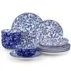12-Piece Blue Porcelain Dinnerware Set Service For 4 Vine Flower Pattern Bowls And Plates Set For Kitchen Dinning -Vancasso Shop blue vancasso dinnerware sets vc selene 12 03 64 1000