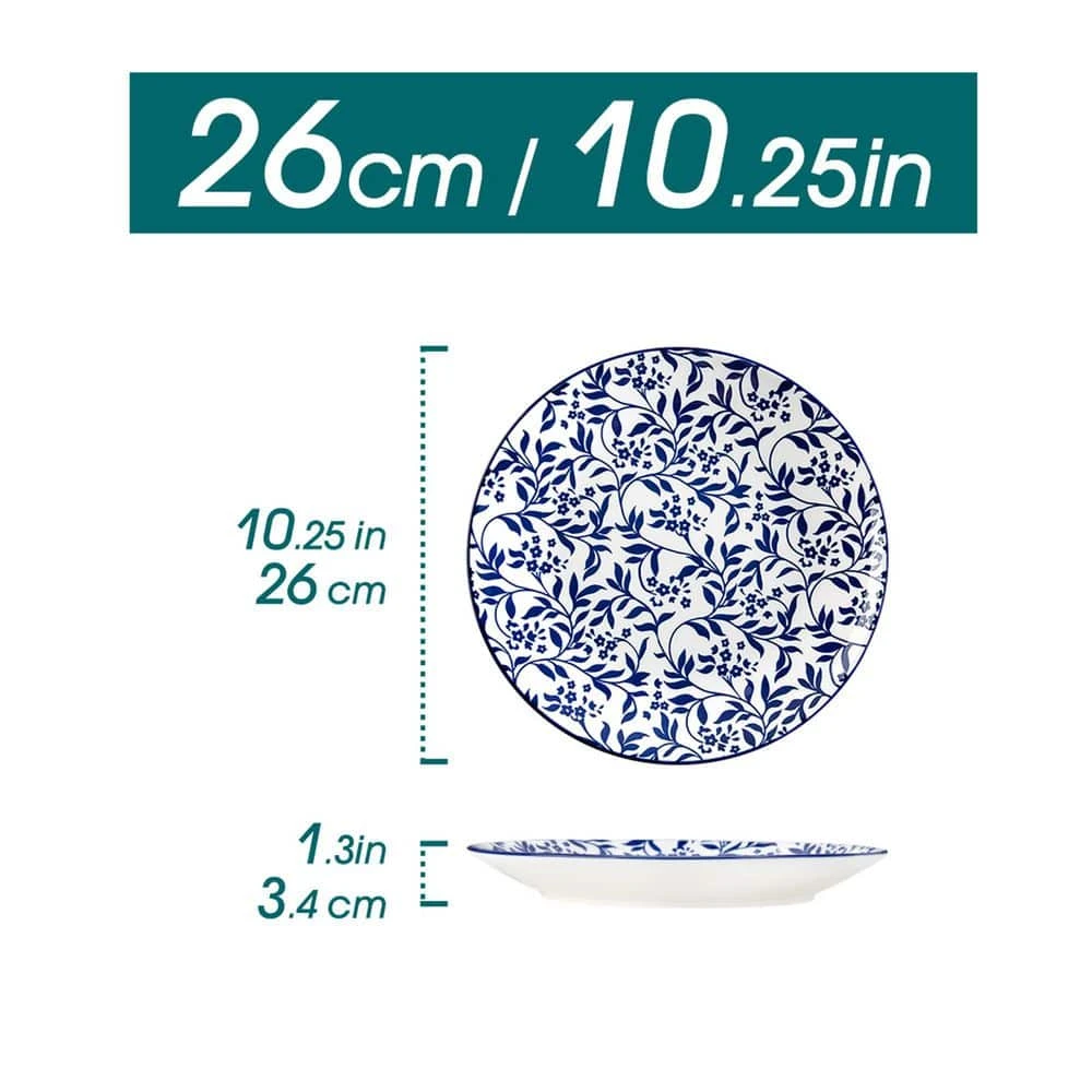 12-Piece Blue Porcelain Dinnerware Set Service For 4 Vine Flower Pattern Bowls And Plates Set For Kitchen Dinning 4 12-Piece Blue Porcelain Dinnerware Set Service For 4 Vine Flower Pattern Bowls And Plates Set For Kitchen Dinning - Image 2