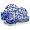 12-Piece Blue Porcelain Dinnerware Set Service For 4 Gypsophila Pattern Bowls And Plates Set For Kitchen Dinning -Vancasso Shop blue vancasso dinnerware sets vc selene 12 05 64 1000