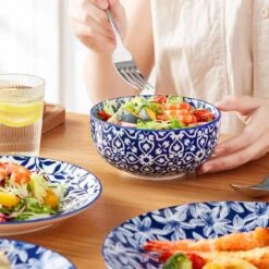 12-Piece Blue Porcelain Dinnerware Set Service For 4-Bowls And Plates Set With Dinner Plates Dessert Plates Cereal Bowls -Vancasso Shop blue vancasso dinnerware sets vc selene 12 1d 1000