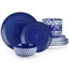 12-Piece Blue Porcelain Dinnerware Set Service For 4-Bowls And Plates Set With Dinner Plates Dessert Plates Cereal Bowls -Vancasso Shop blue vancasso dinnerware sets vc selene 12 64 1000