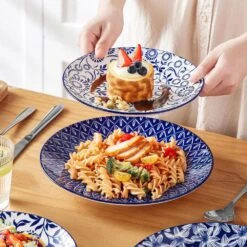 12-Piece Blue Porcelain Dinnerware Set Service For 4-Bowls And Plates Set With Dinner Plates Dessert Plates Cereal Bowls -Vancasso Shop blue vancasso dinnerware sets vc selene 12 66 1000