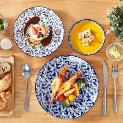 12-Piece Blue Porcelain Dinnerware Set Service For 4-Bowls And Plates Set With Dinner Plates Dessert Plates Cereal Bowls -Vancasso Shop blue vancasso dinnerware sets vc selene 12 a0 1000